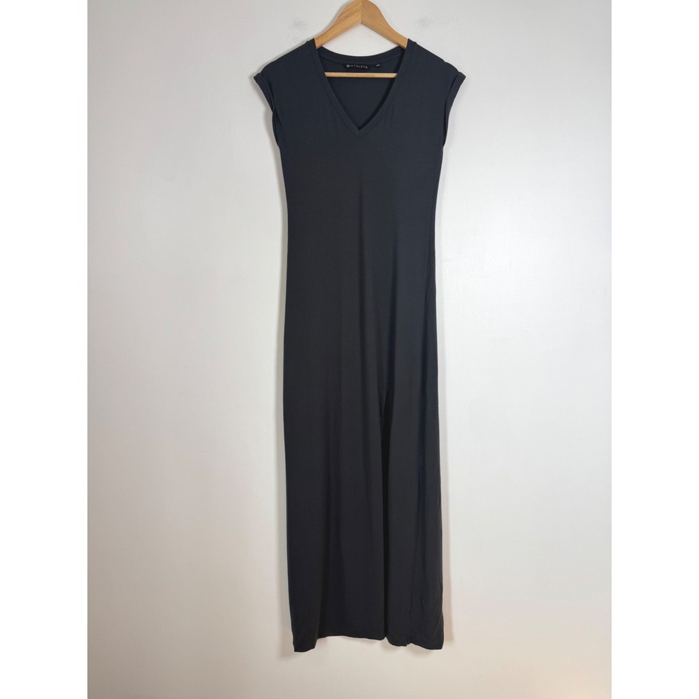 Minimalist Athleta‎ Womens XXS Maxi Dress Grey Pima Cotton Modal V-Neck Slit
